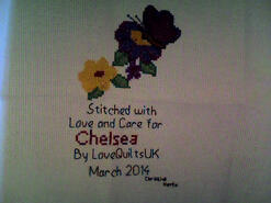 Cross stitch square for Chelsea L's quilt