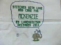 Cross stitch square for McKenzie M's quilt