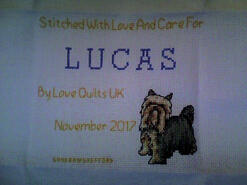 Cross stitch square for Lucas T's quilt