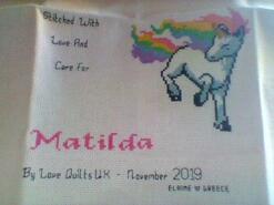 Cross stitch square for Matilda S's quilt