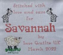 Cross stitch square for Savannah M's quilt